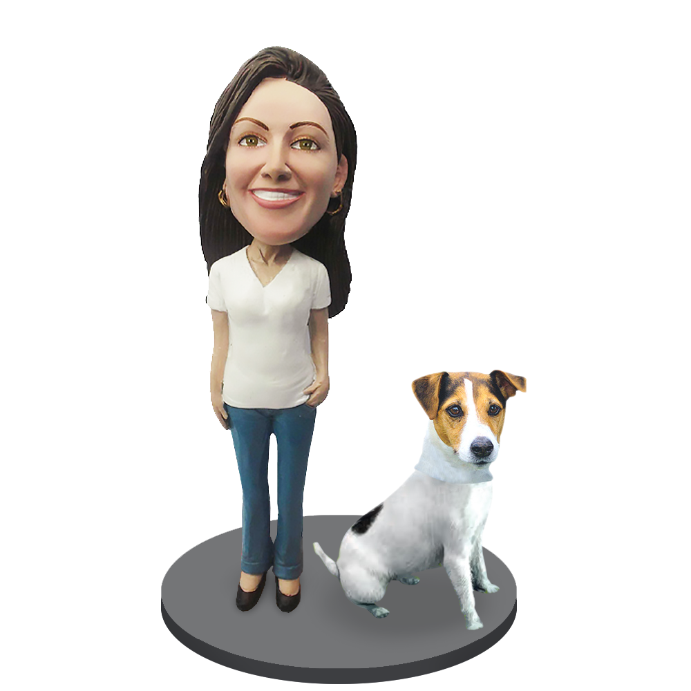 Custom Female with Custom Pet Dog Bobblehead Jack Russell Terrier AllBobbleheads