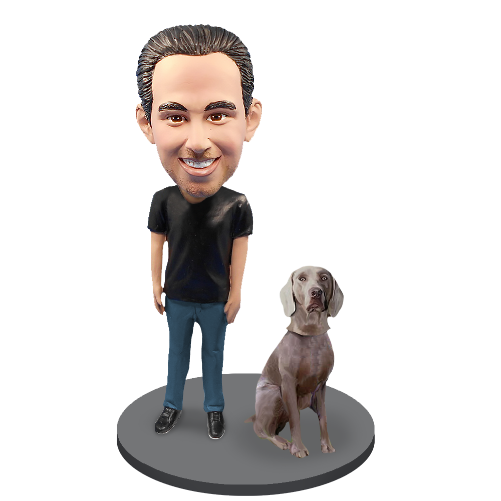 Custom Male with Weimaraner Pet Bobblehead | Personalized Figure